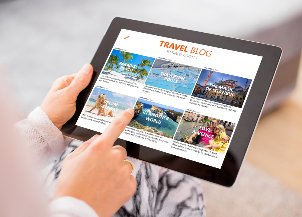 Travel blog on tablet computer